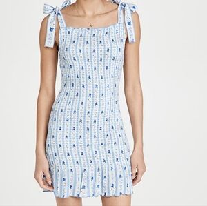 Playa Lucila Tie Shoulder Smock Dress Cornflower Blue Floral Bow Ruffle Bodycon